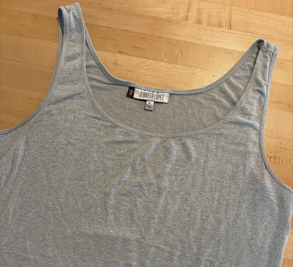Jennifer Lopez Tank Top Womens XL Silver Scoop Neck Metallic Stretch